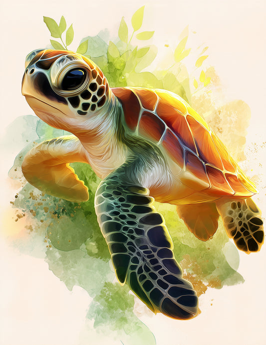 Sea Turtle — Nursery Art, Warm Highlights Digital Wall Art, 3 Sizes Included, Nursery Decor