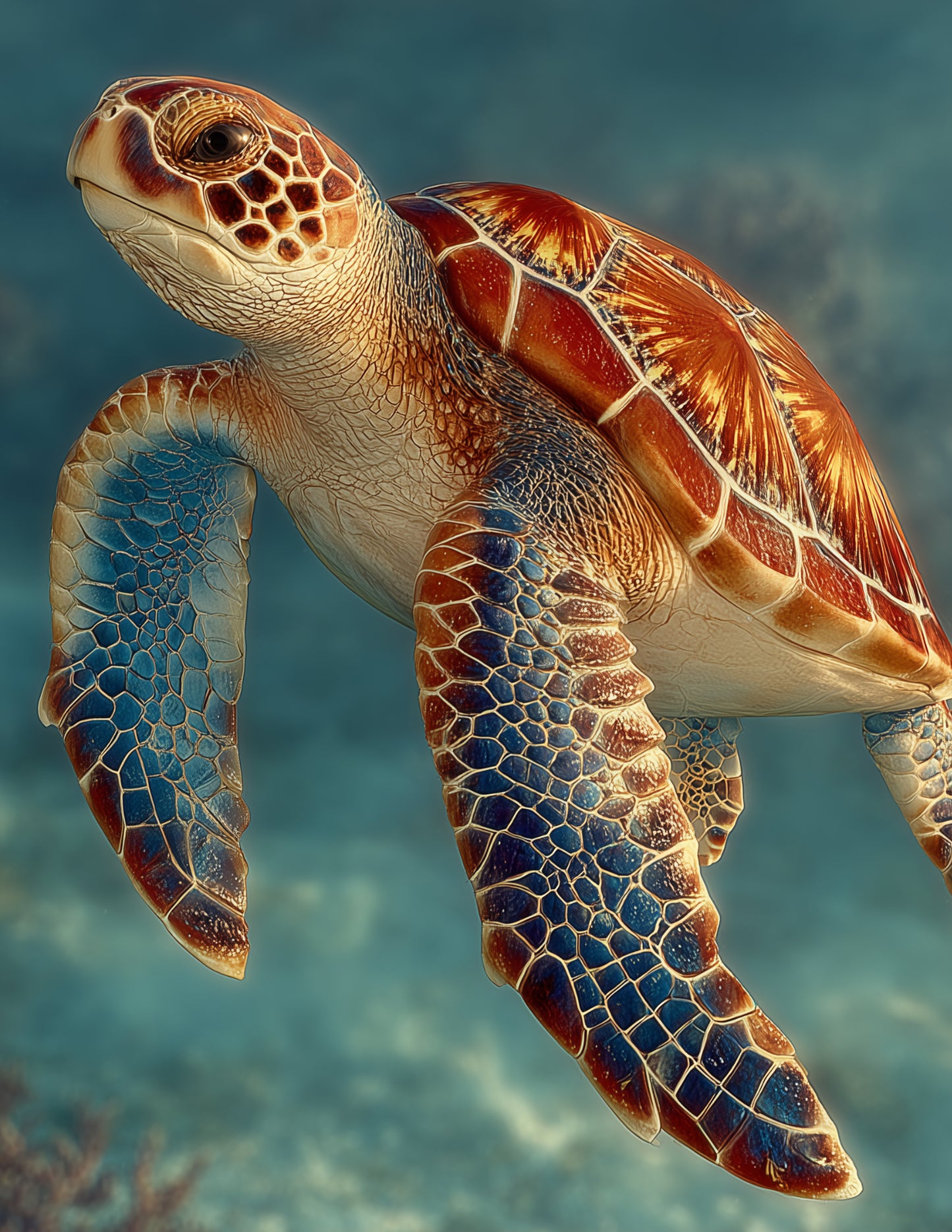 Sea Turtle — Realistic Art, Soft Sunbeams Digital Wall Art, 3 Sizes Included, Living Room Decor