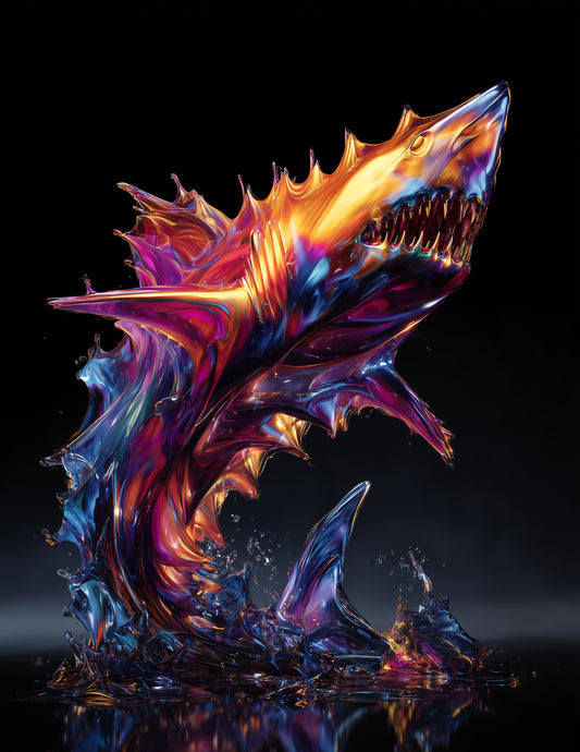 Shark — Ferrofluid Art, Cosmic Tones Digital Wall Art, 3 Sizes Included, Living Room Decor