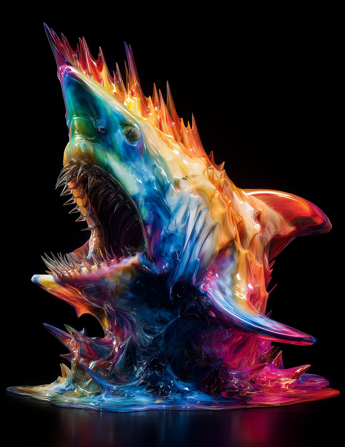 Shark — Ferrofluid Art, Ember Tones Digital Wall Art, 3 Sizes Included, Living Room Decor