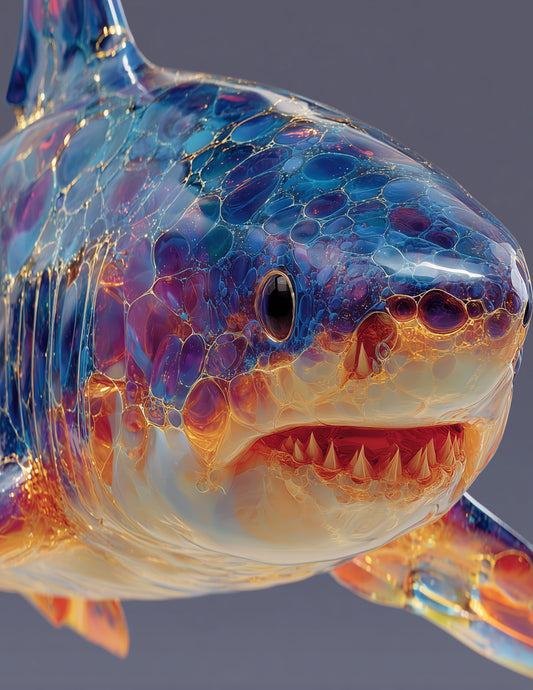 Shark — Ferrofluid Art, Sapphire Tones Digital Wall Art, 3 Sizes Included, Living Room Decor