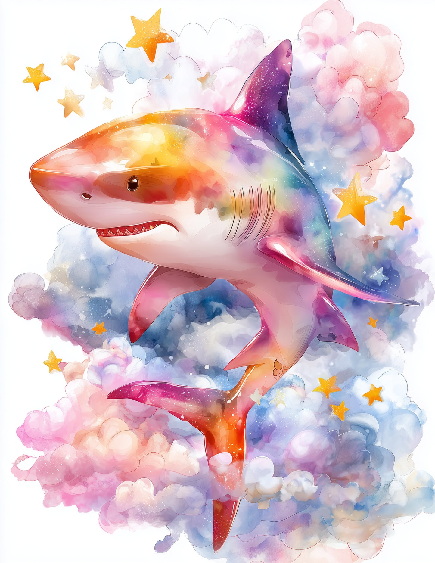Shark — Nursery Art, Dreamy Stars Digital Wall Art, 3 Sizes Included, Nursery Decor