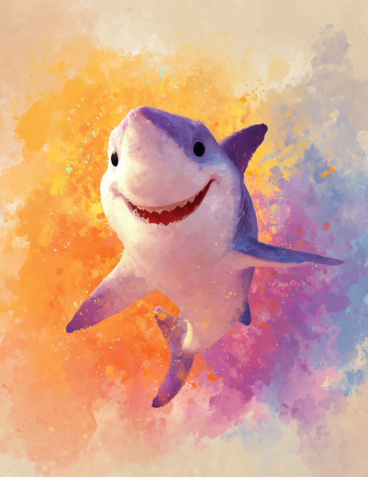 Shark — Nursery Art, Happy Tones Digital Wall Art, 3 Sizes Included, Nursery Decor