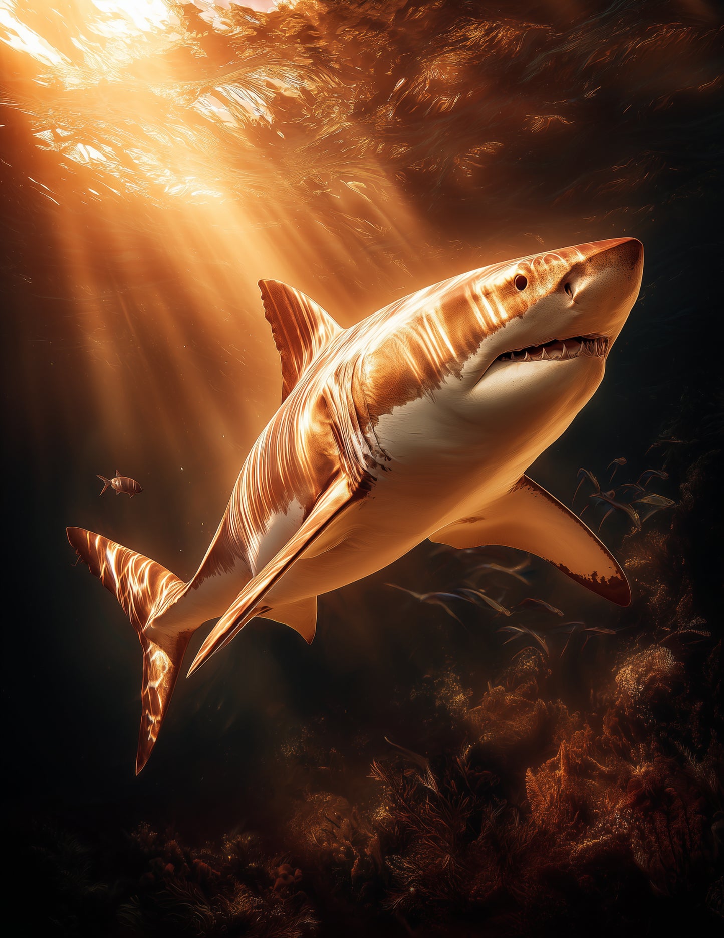 Shark — Realistic Art, Deep Blue Digital Wall Art, 3 Sizes Included, Living Room Decor