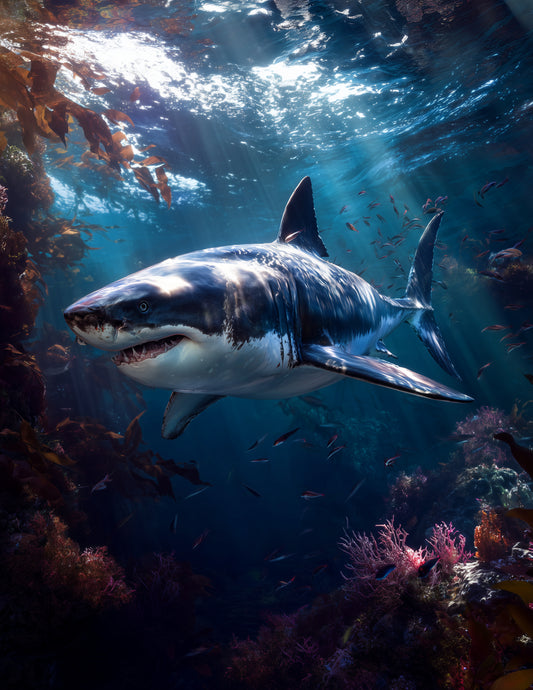 Shark — Realistic Art, Open Water Digital Wall Art, 3 Sizes Included, Living Room Decor