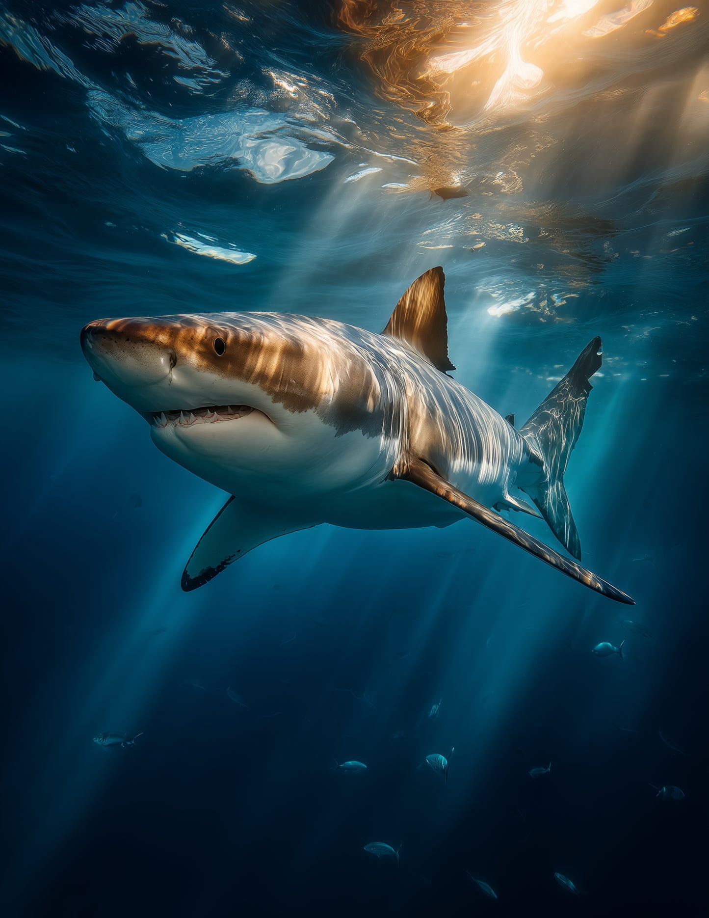 Shark — Realistic Art, Sunlit Sea Digital Wall Art, 3 Sizes Included, Living Room Decor