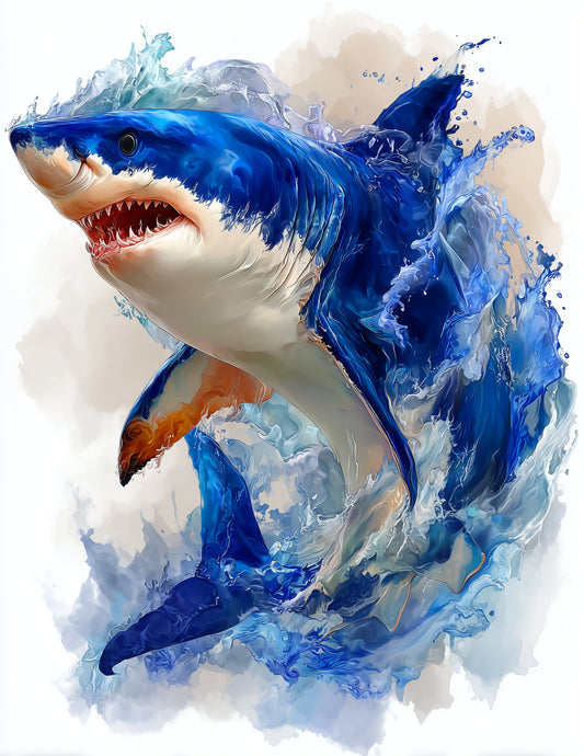 Shark — Watercolor Art, Cool Hues Digital Wall Art, 3 Sizes Included, Living Room Decor