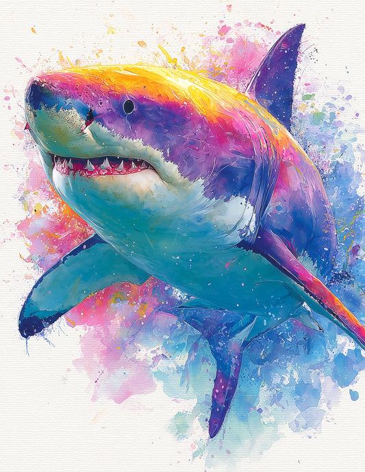 Shark — Watercolor Art, Ocean Hues Digital Wall Art, 3 Sizes Included, Living Room Decor