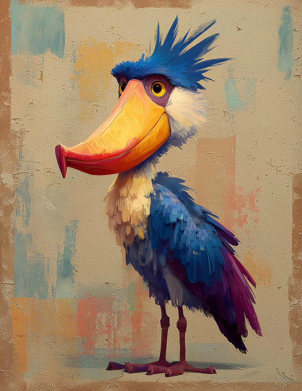 Shoebill Stork — Cute Cartoon Art, Bright Pastels Digital Wall Art, 3 Sizes Included, Nursery Decor