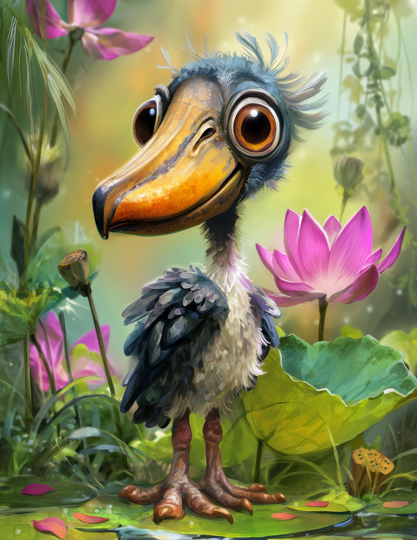 Shoebill Stork — Cute Cartoon Art, Vibrant Palette Digital Wall Art, 3 Sizes Included, Living Room Decor