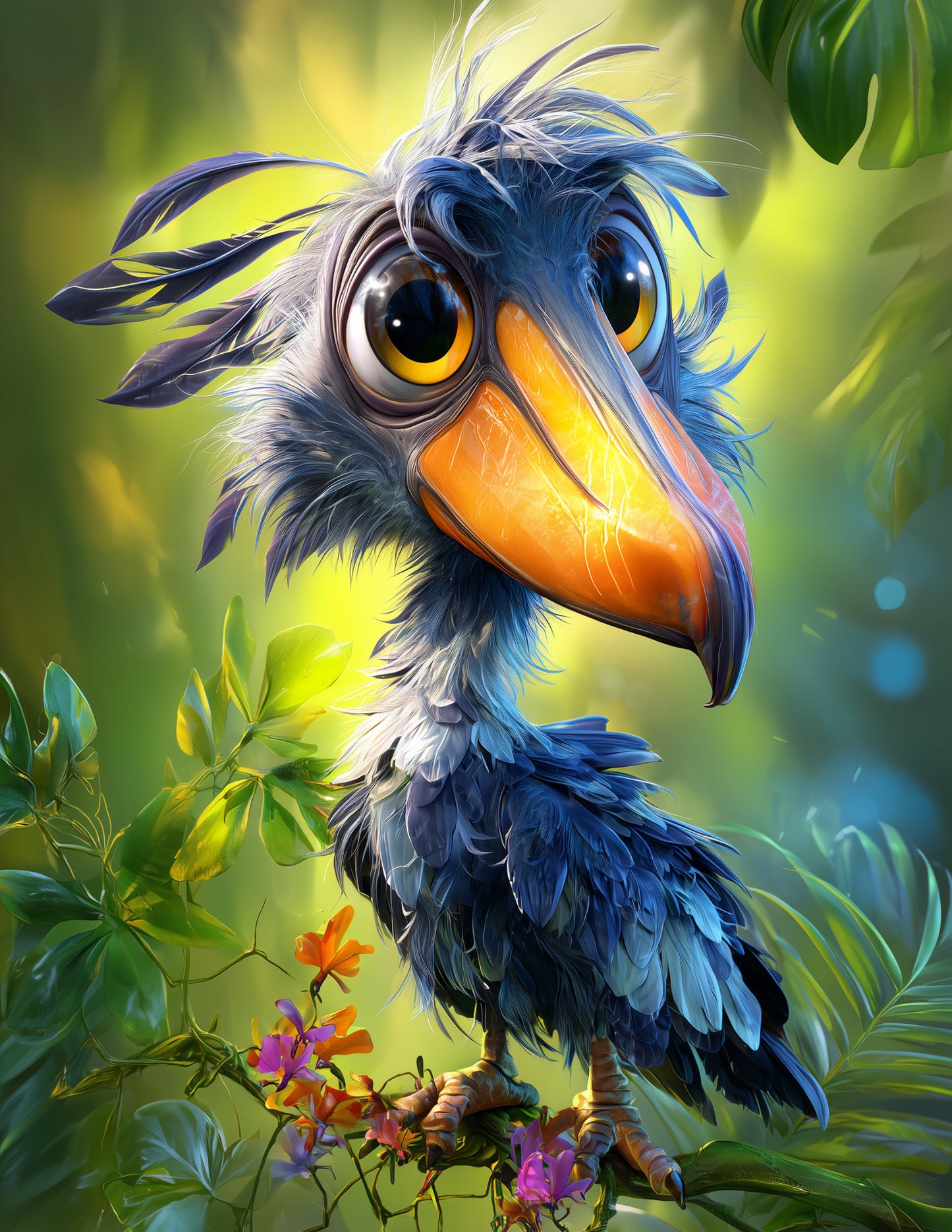 Shoebill Stork — Cute Cartoon Art, Warm Hues Digital Wall Art, 3 Sizes Included, Living Room Decor