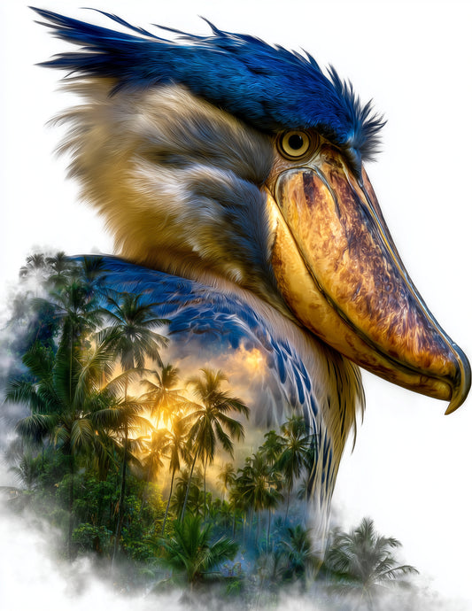 Shoebill Stork — Double Exposure Art, Midnight Tones Digital Wall Art, 3 Sizes Included, Living Room Decor