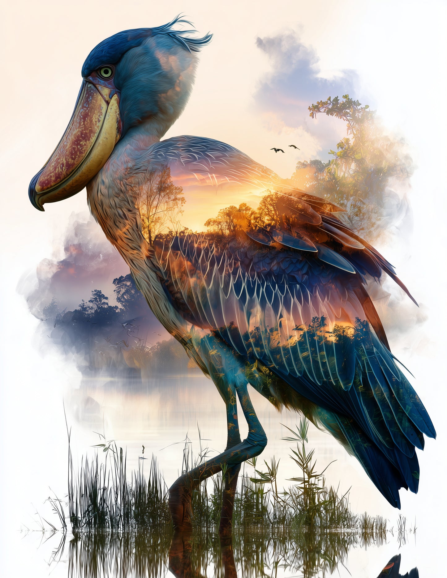 Shoebill Stork — Double Exposure Art, Moody Tones Digital Wall Art, 3 Sizes Included, Living Room Decor