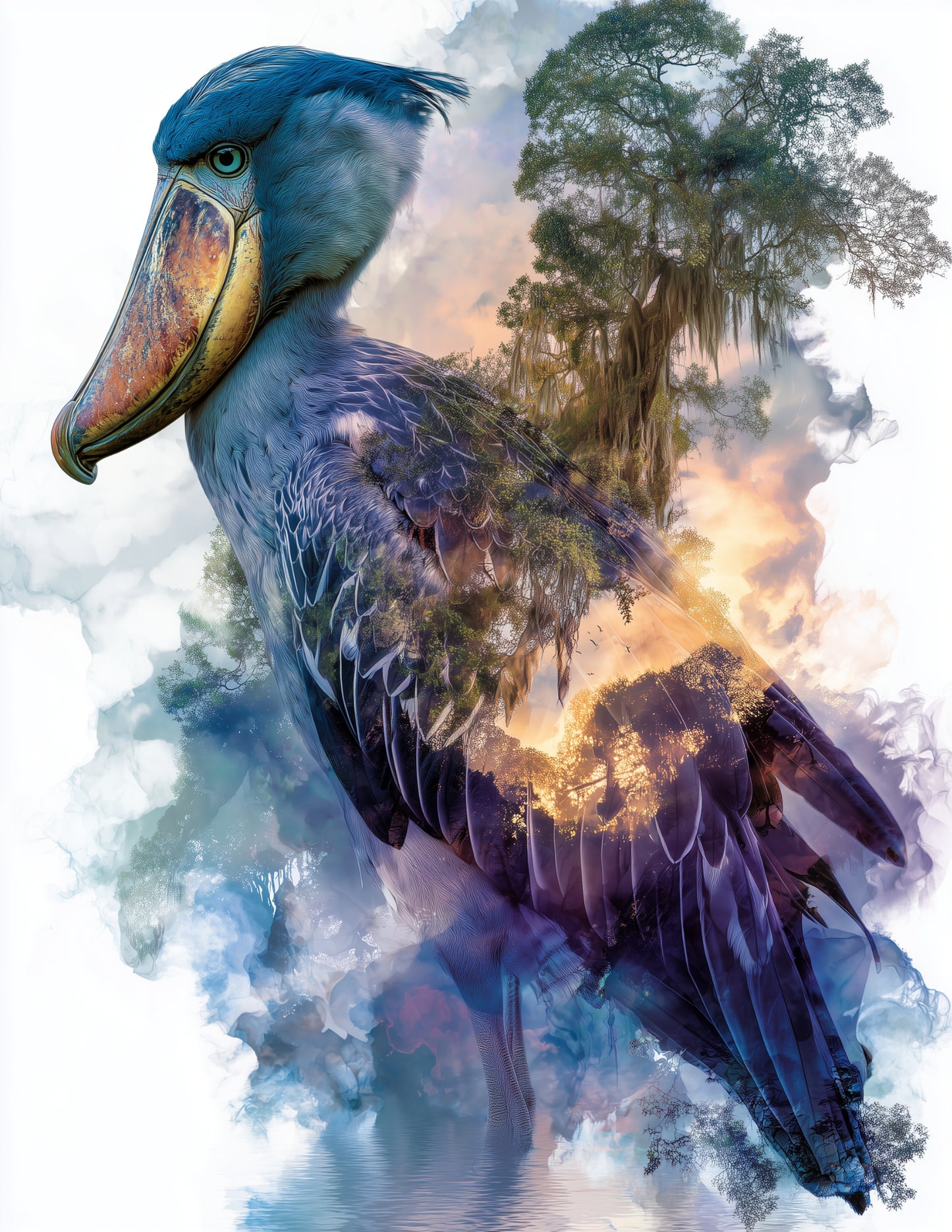 Shoebill Stork — Double Exposure Art, Twilight Palette Digital Wall Art, 3 Sizes Included, Living Room Decor