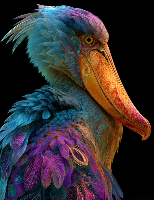 Shoebill Stork — Fractal Filigree Art, Balanced Tones Digital Wall Art, 3 Sizes Included, Living Room Decor