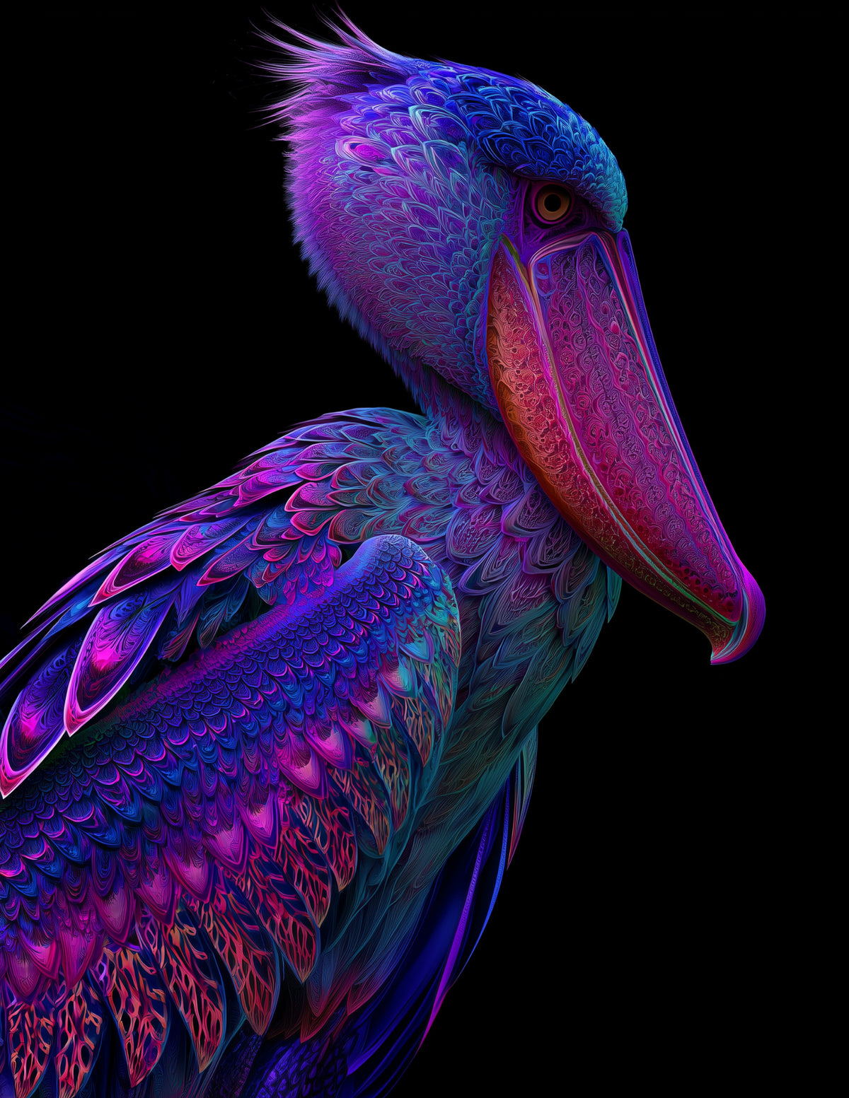 Shoebill Stork — Fractal Filigree Art, Emerald Tones Digital Wall Art, 3 Sizes Included, Living Room Decor