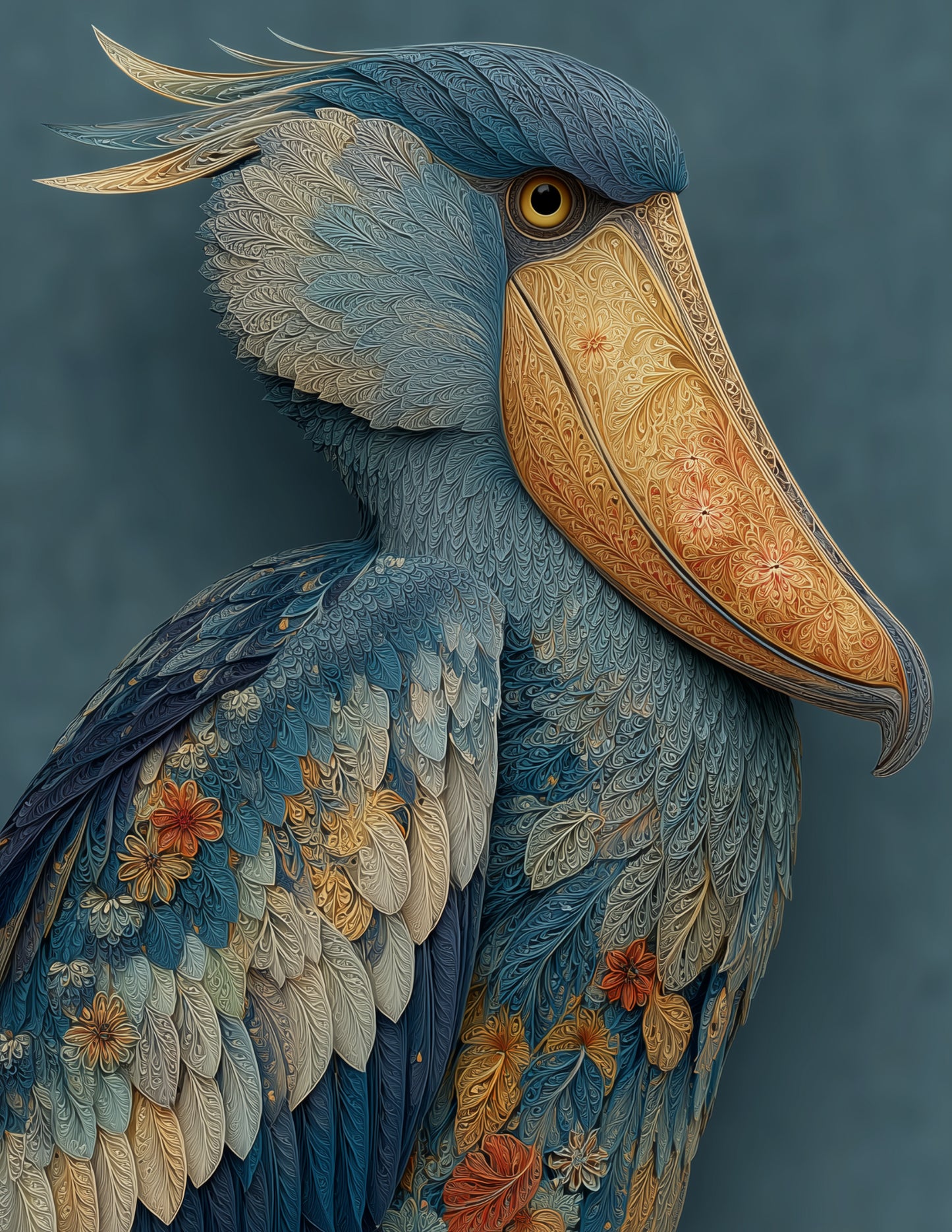 Shoebill Stork — Fractal Filigree Art, Subtle Transitions Digital Wall Art, 3 Sizes Included, Living Room Decor