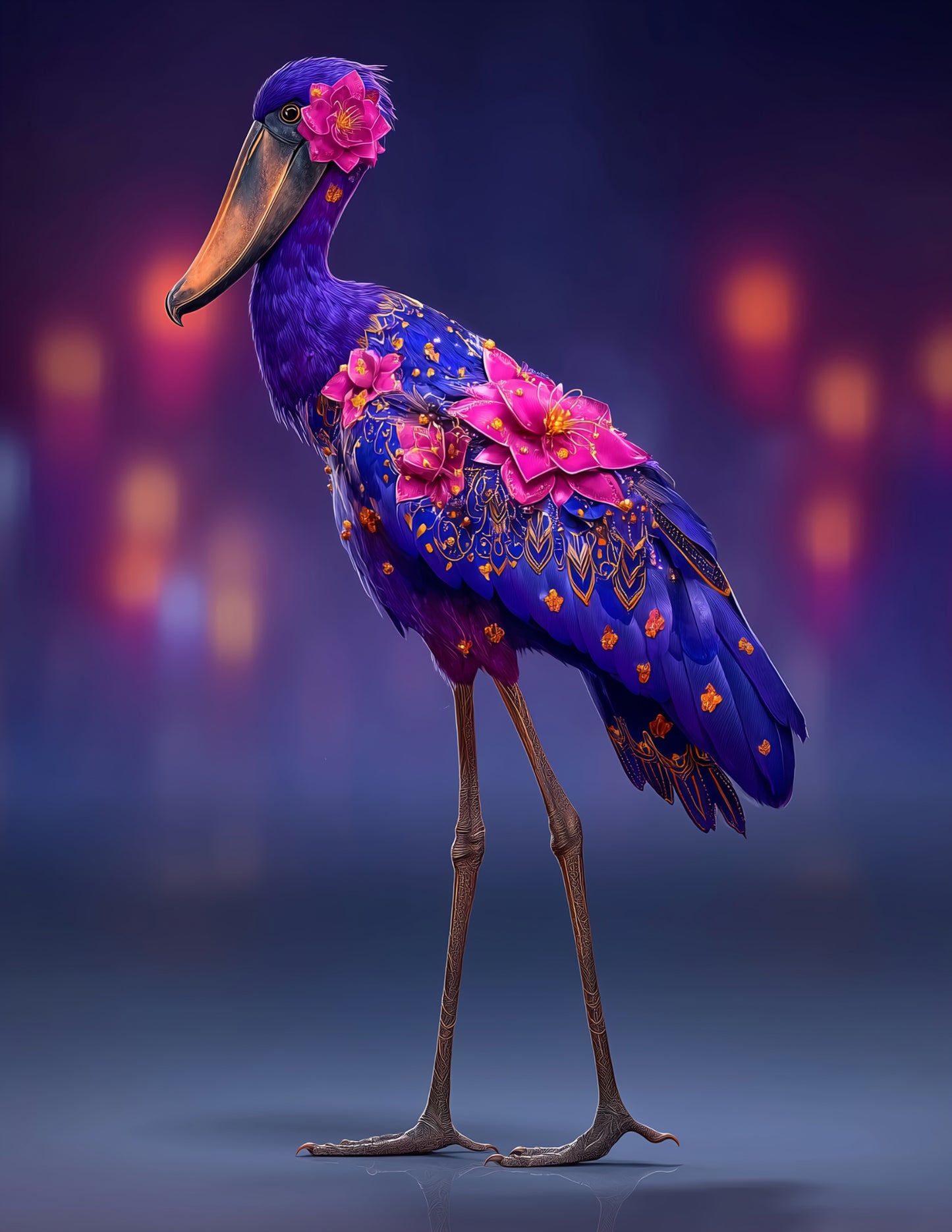 Shoebill Stork — Fractal Filigree Art, Warm Tones Digital Wall Art, 3 Sizes Included, Living Room Decor