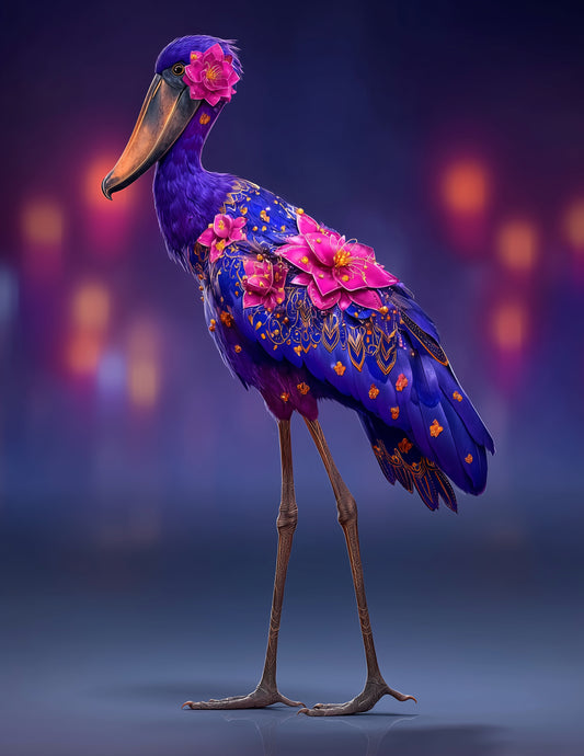 Shoebill Stork — Fractal Filigree Art, Warm Tones Digital Wall Art, 3 Sizes Included, Living Room Decor