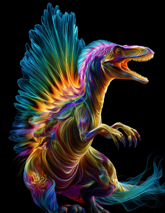 Spinosaurus — Chromatic Filament Art, Dynamic Hues Digital Wall Art, 3 Sizes Included, Living Room Decor