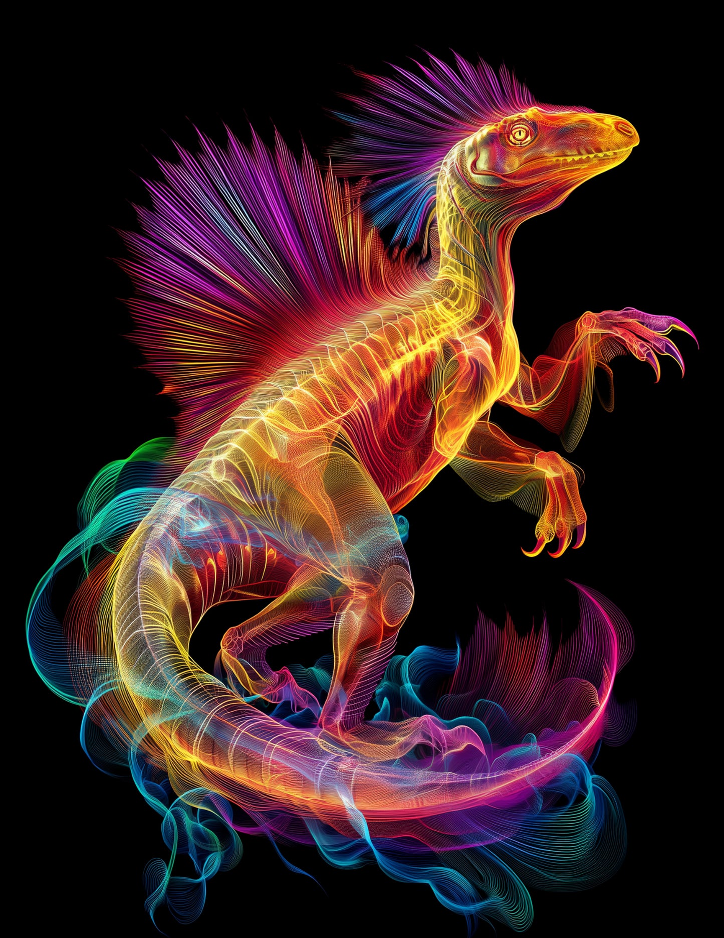 Spinosaurus — Chromatic Filament Art, Electric Palette Digital Wall Art, 3 Sizes Included, Living Room Decor