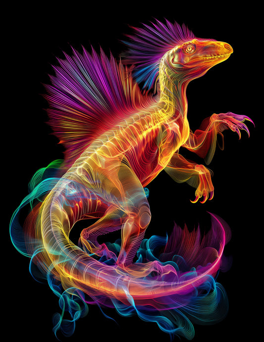 Spinosaurus — Chromatic Filament Art, Electric Palette Digital Wall Art, 3 Sizes Included, Living Room Decor