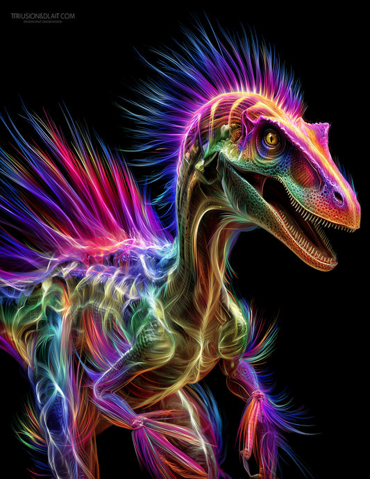 Spinosaurus — Chromatic Filament Art, Radiant Tones Digital Wall Art, 3 Sizes Included, Living Room Decor