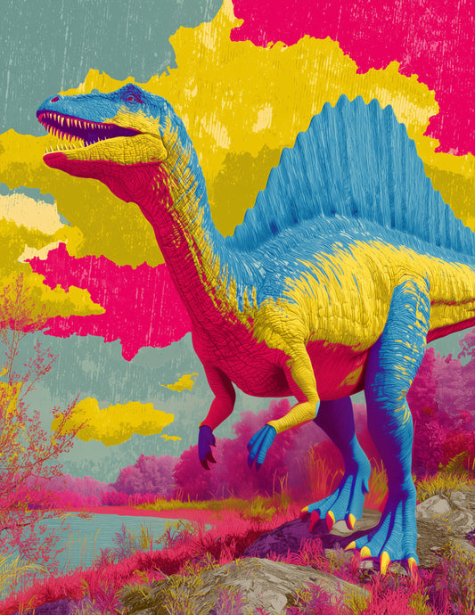 Spinosaurus — Pop Art, Sunset Tones Digital Wall Art, 3 Sizes Included, Living Room Decor