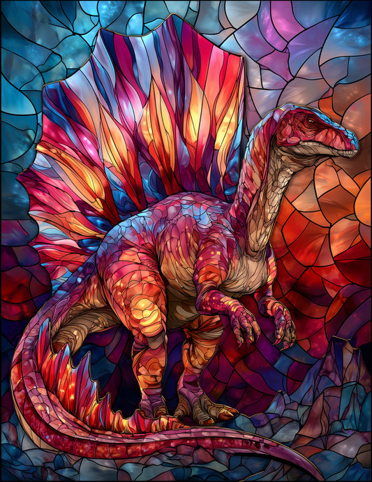Spinosaurus — Stained Glass Art, Balanced Tones Digital Wall Art, 3 Sizes Included, Living Room Decor