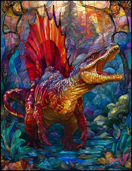 Spinosaurus — Stained Glass Art, Jewel Tones Digital Wall Art, 3 Sizes Included, Living Room Decor