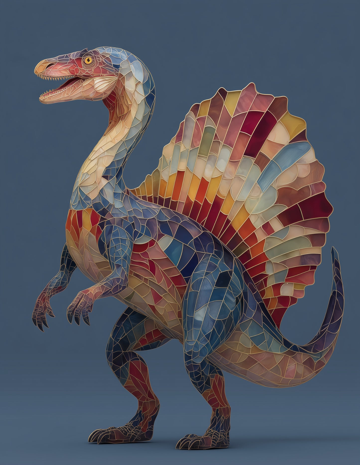 Spinosaurus — Stained Glass Art, Sunset Hues Digital Wall Art, 3 Sizes Included, Living Room Decor