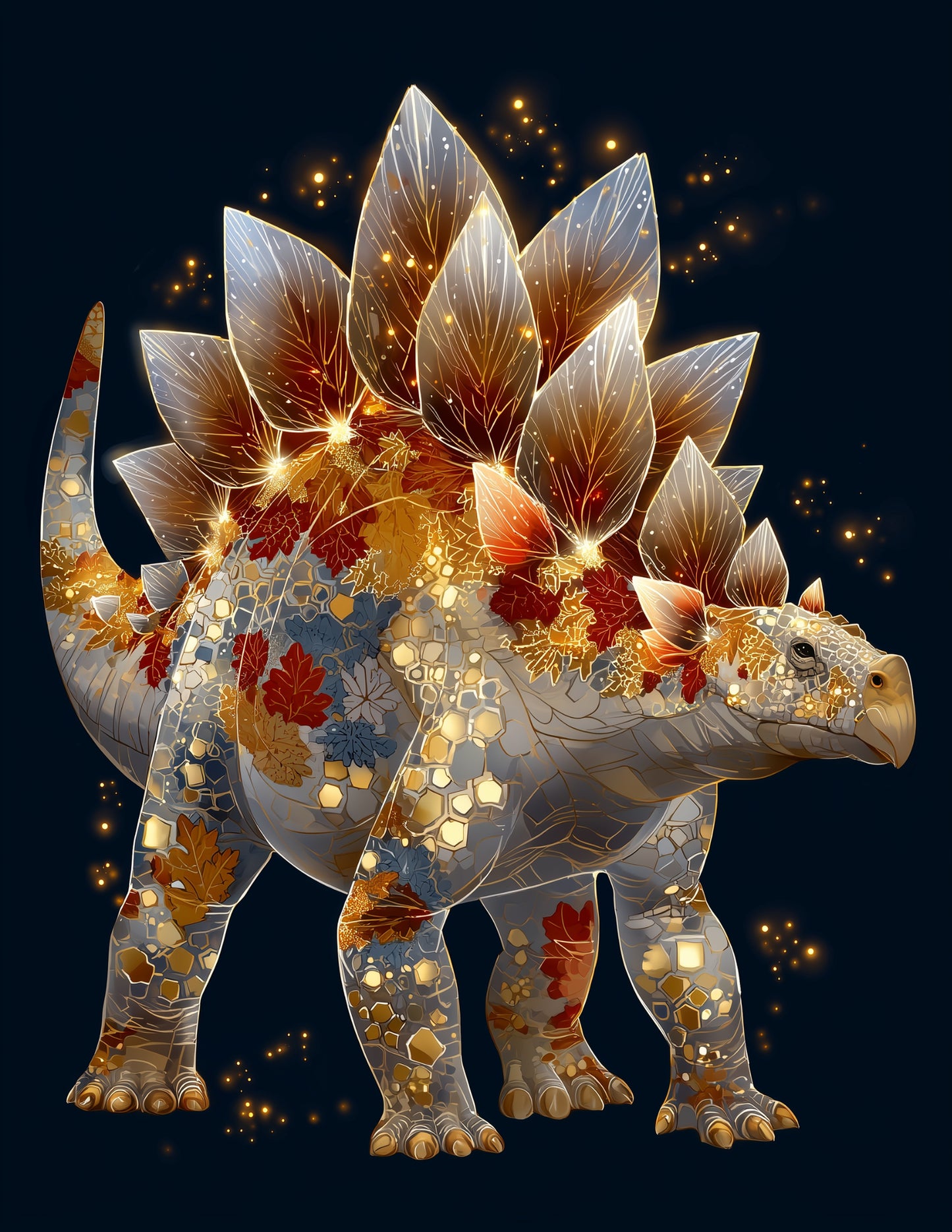 Stegosaurus — Fractal Filigree Art, Autumn Tones Digital Wall Art, 3 Sizes Included, Living Room Decor