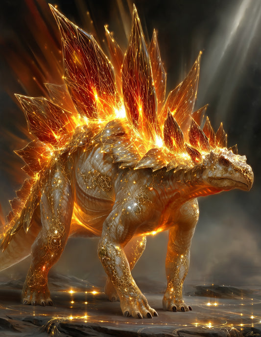 Stegosaurus — Fractal Filigree Art, Ember Tones Digital Wall Art, 3 Sizes Included, Living Room Decor