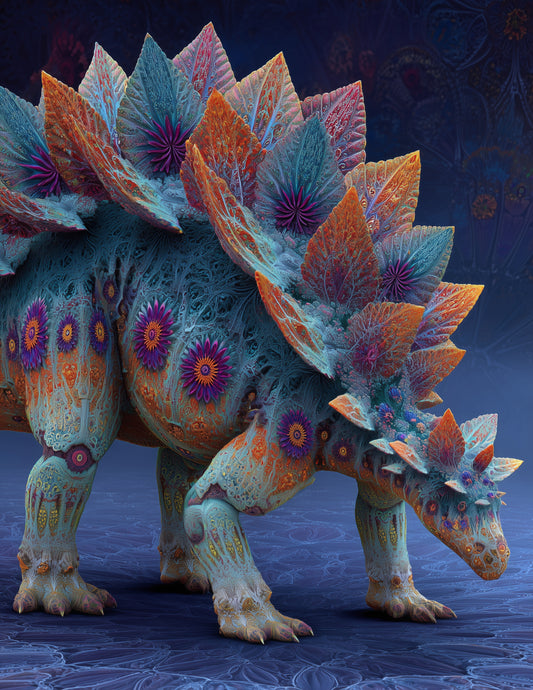 Stegosaurus — Fractal Filigree Art, Forest Tones Digital Wall Art, 3 Sizes Included, Living Room Decor