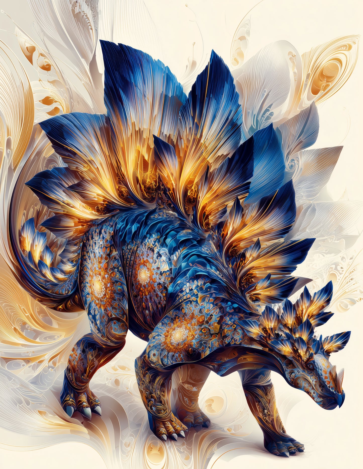 Stegosaurus — Fractal Filigree Art, Midnight Contrast Digital Wall Art, 3 Sizes Included, Living Room Decor