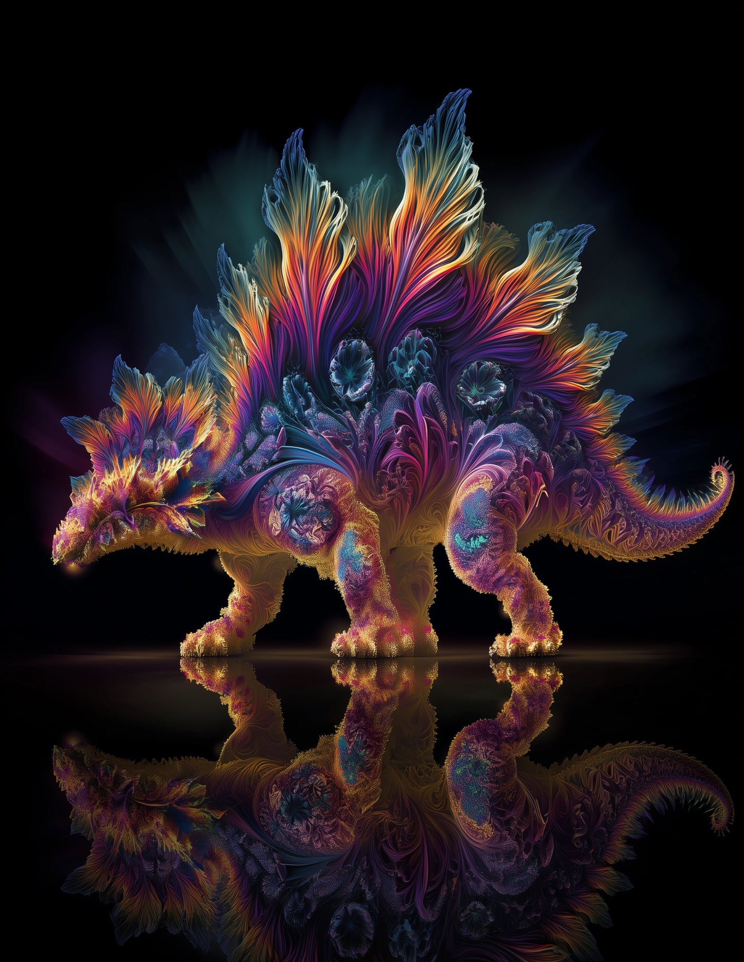 Stegosaurus — Fractal Filigree Art, Sunset Palette Digital Wall Art, 3 Sizes Included, Living Room Decor