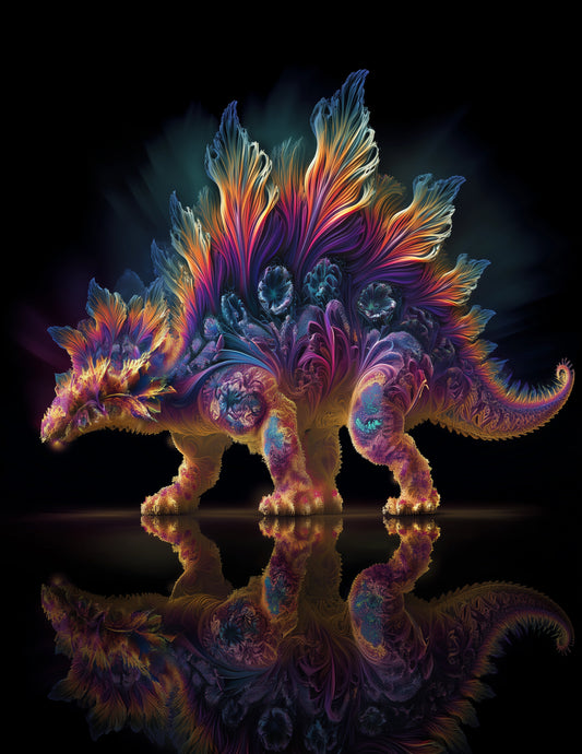 Stegosaurus — Fractal Filigree Art, Sunset Palette Digital Wall Art, 3 Sizes Included, Living Room Decor