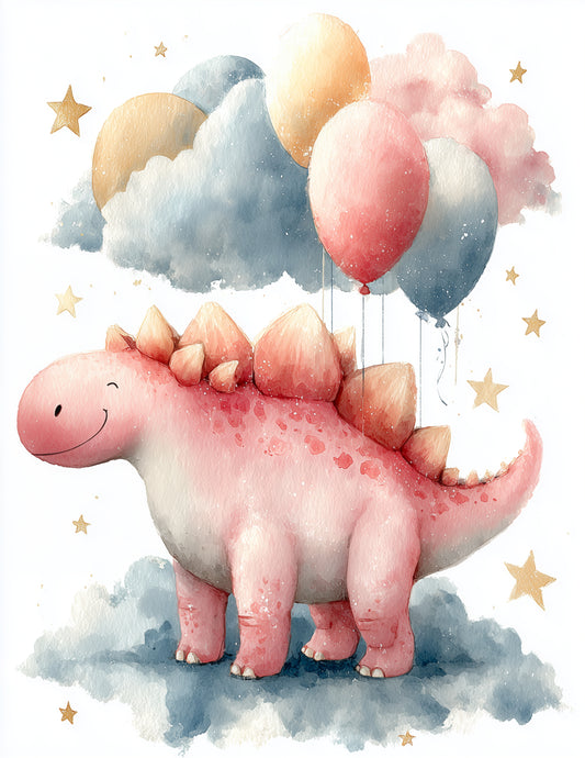 Stegosaurus — Nursery Art, Soft Pastels Dreamy Digital Wall Art, 3 Sizes Included, Nursery Decor