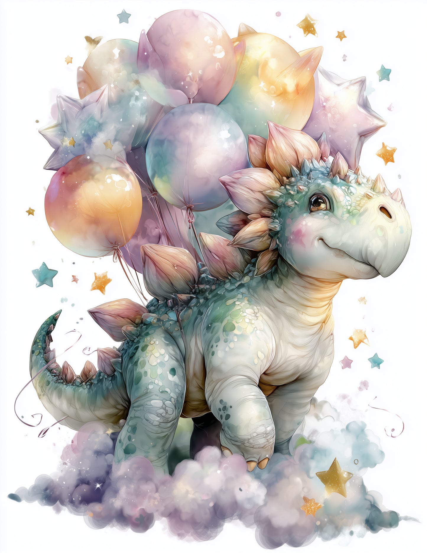 Stegosaurus — Nursery Art, Soft Pastels Floating Digital Wall Art, 3 Sizes Included, Nursery Decor