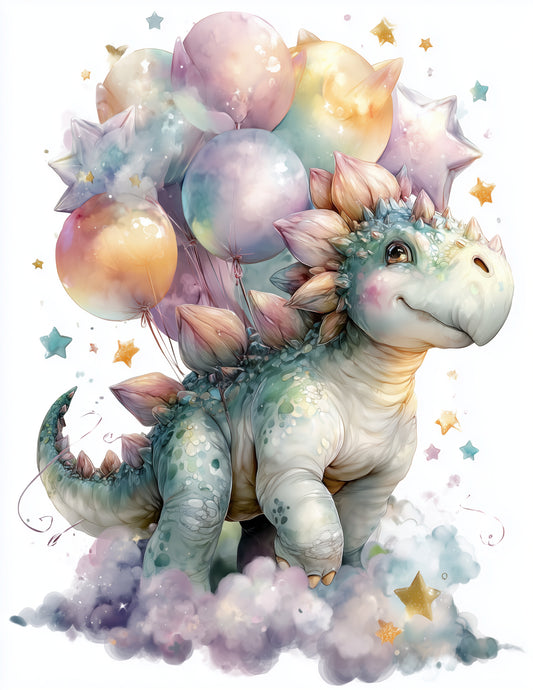 Stegosaurus — Nursery Art, Soft Pastels Floating Digital Wall Art, 3 Sizes Included, Nursery Decor