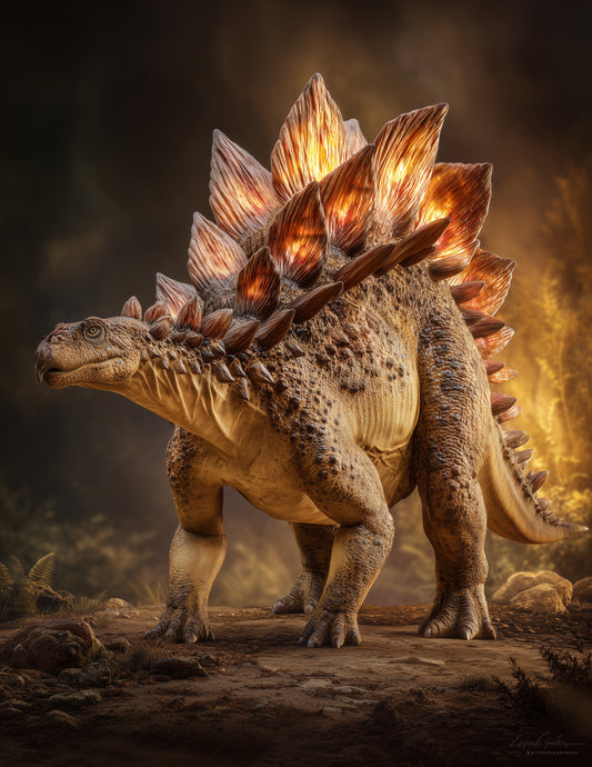 Stegosaurus — Realistic Art, Amber Tones Digital Wall Art, 3 Sizes Included, Living Room Decor