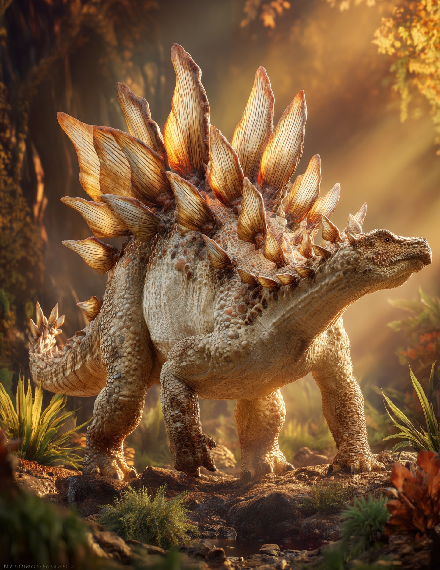 Stegosaurus — Realistic Art, Forest Tones Digital Wall Art, 3 Sizes Included, Living Room Decor