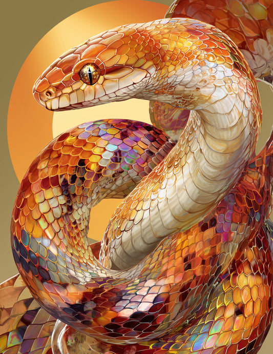 Sunbeam Snake — Boho Art, Forest Hues Digital Wall Art, 3 Sizes Included, Living Room Decor