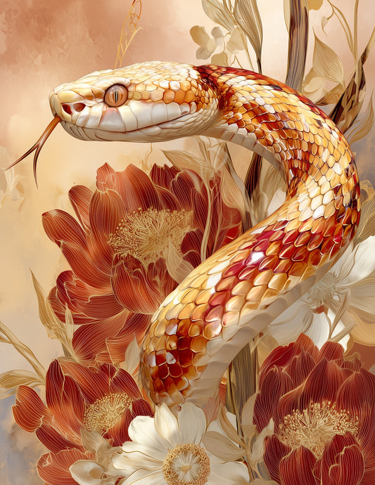 Sunbeam Snake — Boho Art, Sunset Hues Digital Wall Art, 3 Sizes Included, Living Room Decor