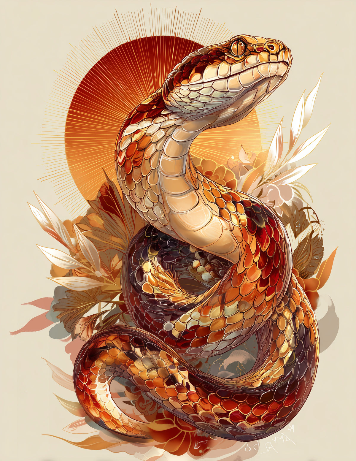 Sunbeam Snake — Boho Art, Sunset Tones Digital Wall Art, 3 Sizes Included, Living Room Decor