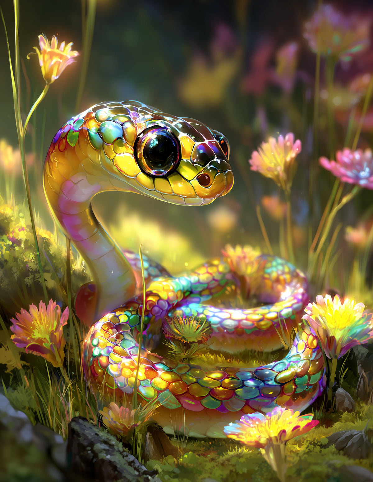 Sunbeam Snake — Cute Cartoon Art, Amber Hues Digital Wall Art, 3 Sizes Included, Nursery Decor