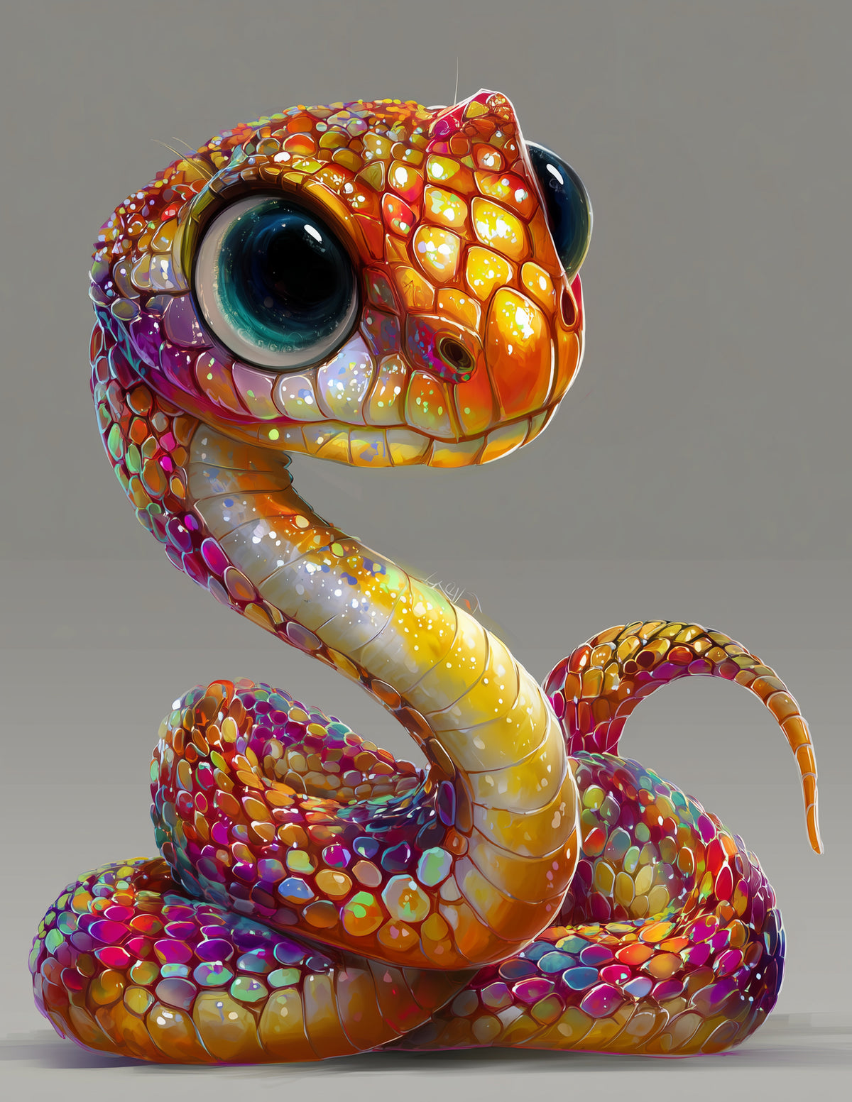 Sunbeam Snake — Cute Cartoon Art, Serene Mist Digital Wall Art, 3 Sizes Included, Nursery Decor