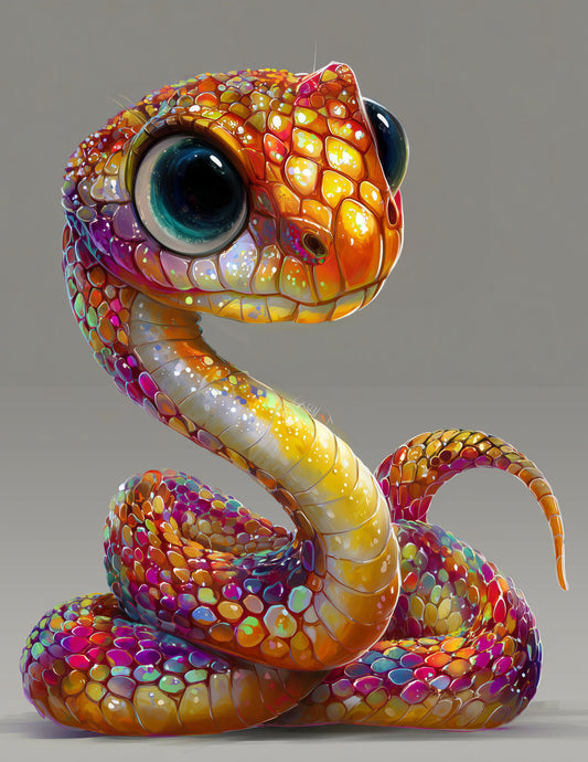 Sunbeam Snake — Cute Cartoon Art, Serene Mist Digital Wall Art, 3 Sizes Included, Nursery Decor