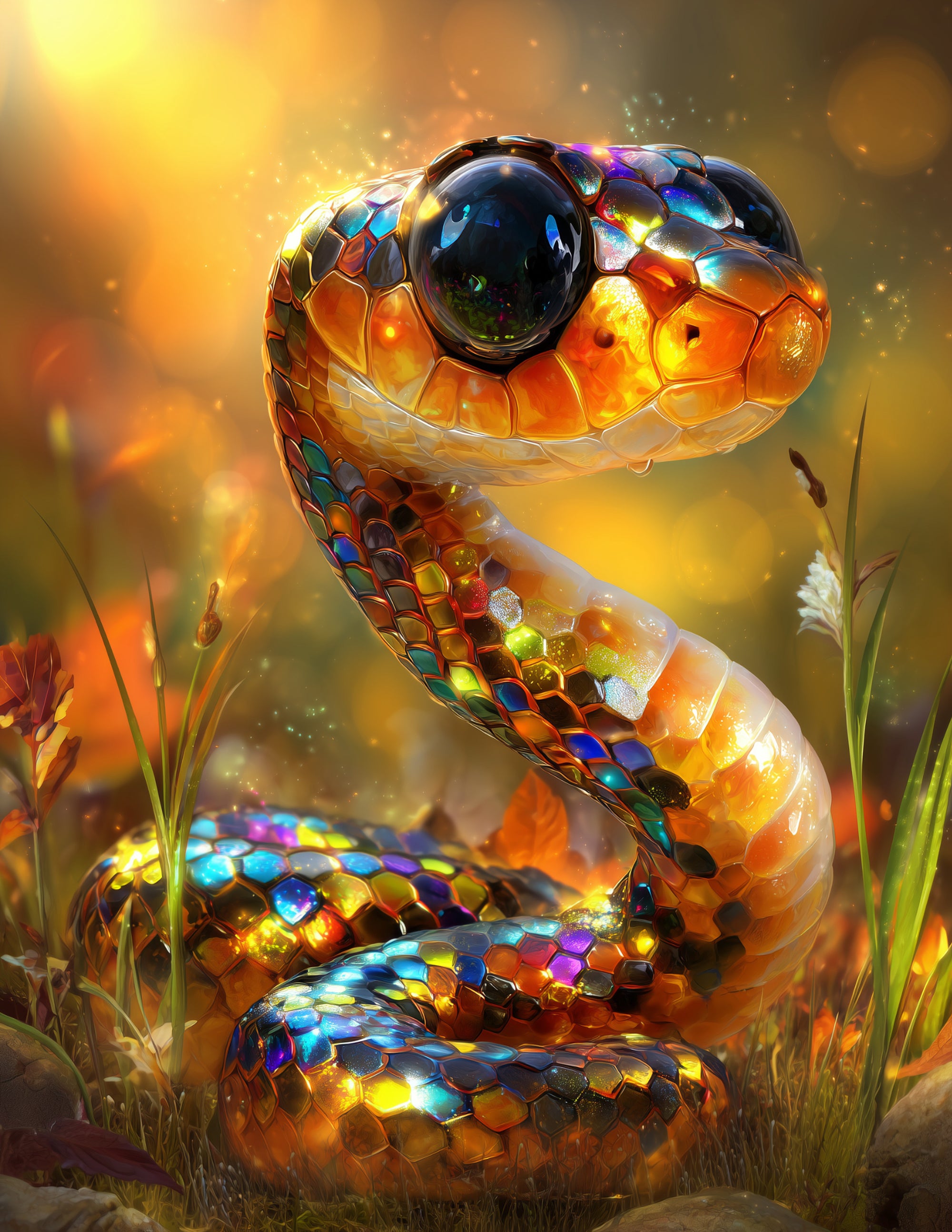 Sunbeam Snake — Cute Cartoon Art, Sunset Tones Digital Wall Art, 3 Sizes Included, Nursery Decor