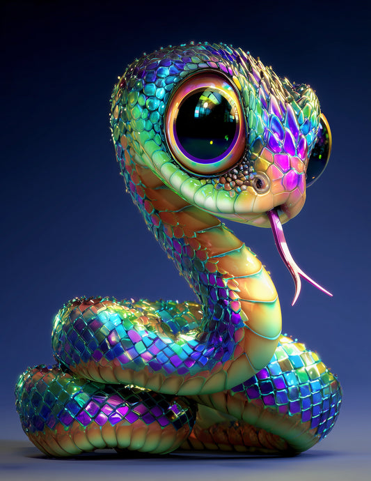 Sunbeam Snake — Cute Cartoon Art, Teal Hues Digital Wall Art, 3 Sizes Included, Nursery Decor
